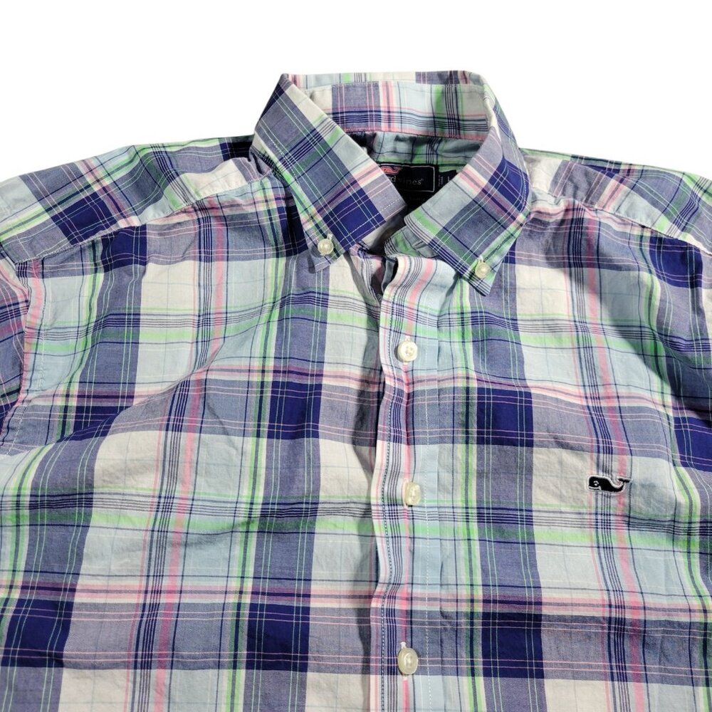 Vineyard Vines Shirt Mens Large Check Button Down Colorful Whale Preppy